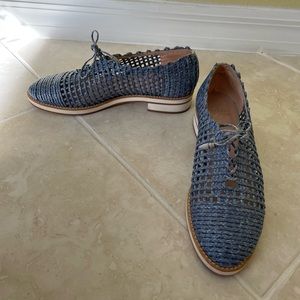 Stuart Weitzman Blue Boat Straw Boat Shoes